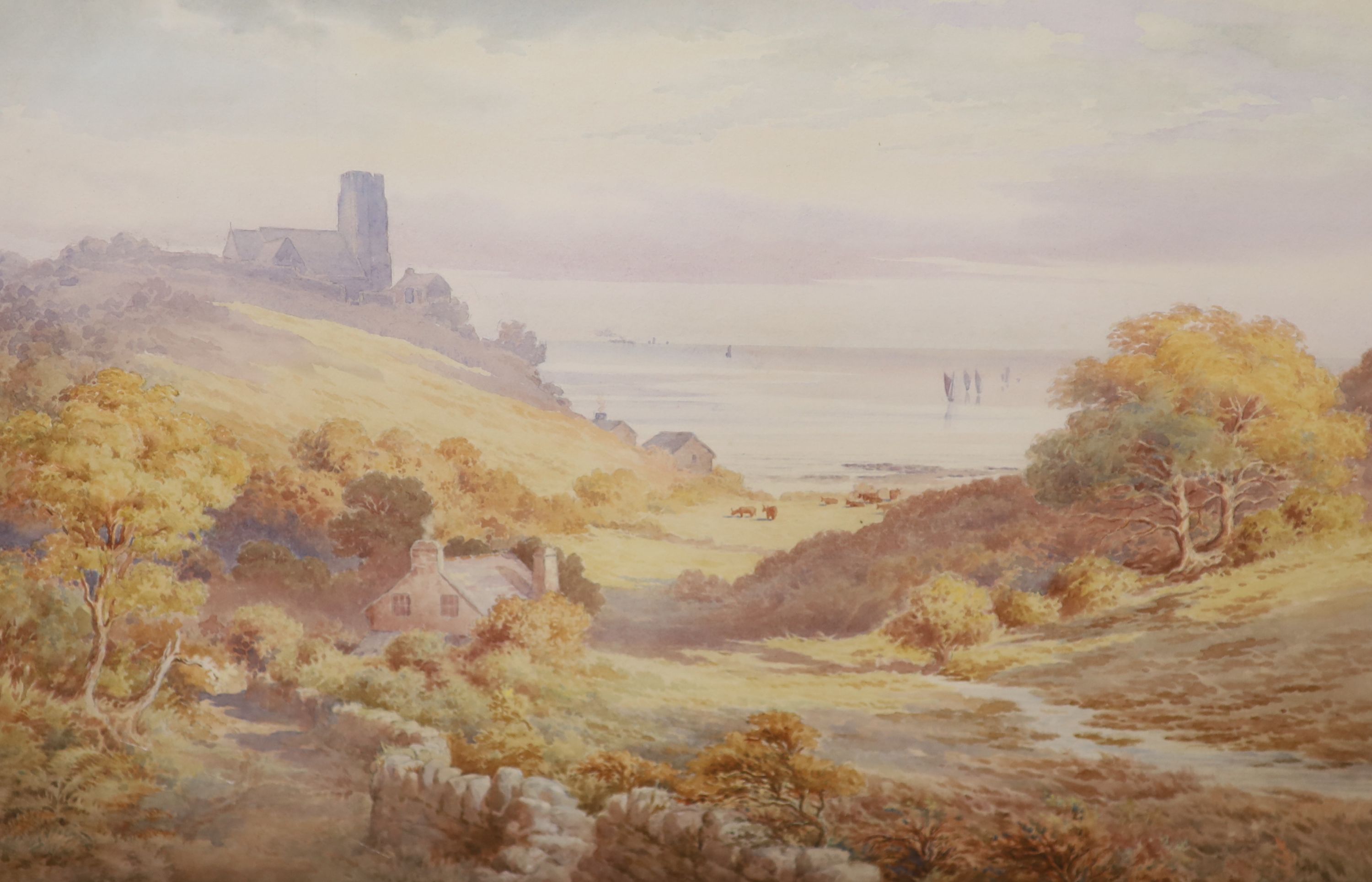 Frederick John Snell (1862-1935), watercolour, Wembury Church, signed, 34 x 50cm